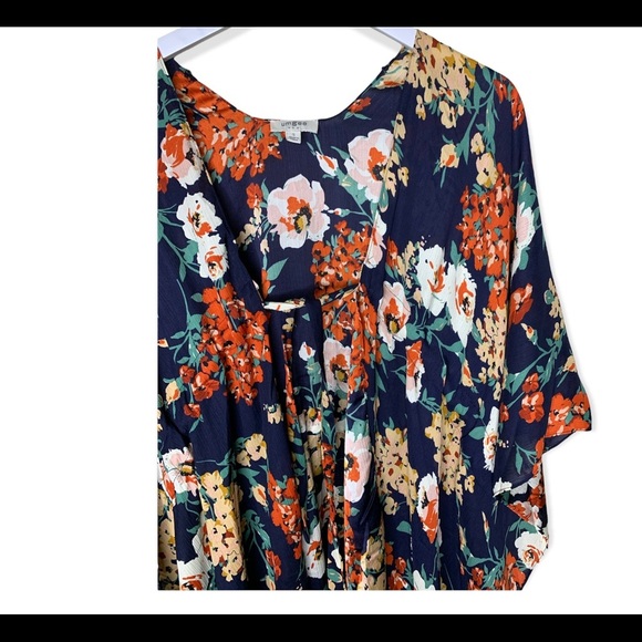 UMGEE Pretty Perfect Floral Print Bell Sleeve Open Front Kimono Navy Blue Small - Picture 6 of 11